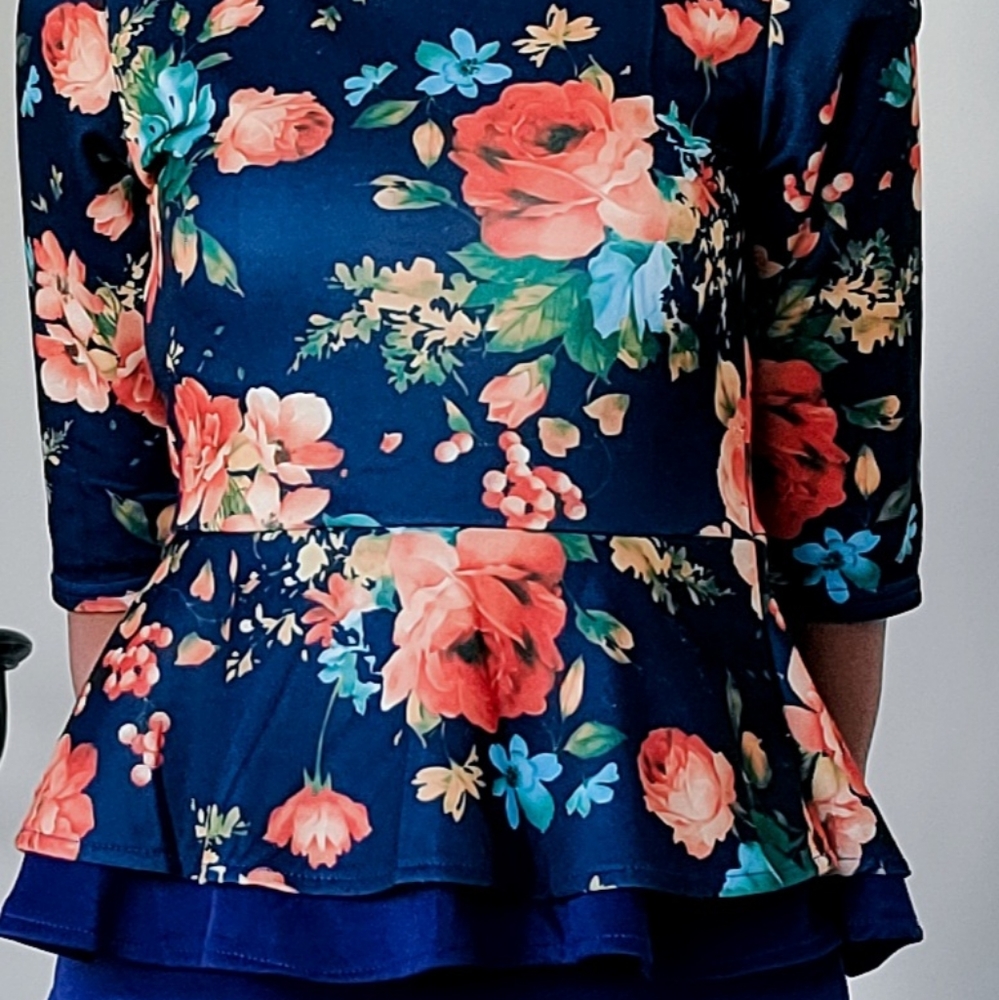 Colours & flowers peplum dress - Picture 4 of 6